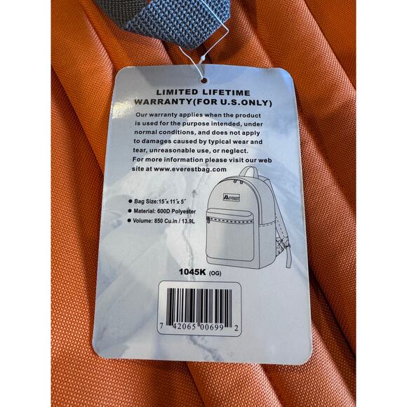 Everest Basic Backpack, Orange, One Size High Visibility - Picture 9 of 9